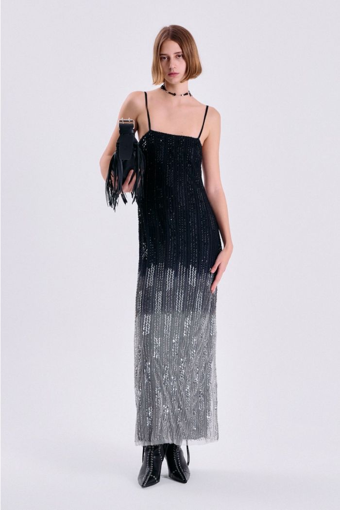 VESTIDO CELESTE NEGRO