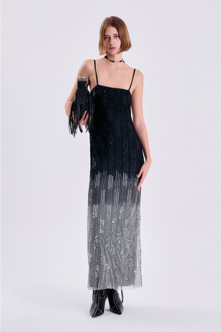 VESTIDO CELESTE NEGRO